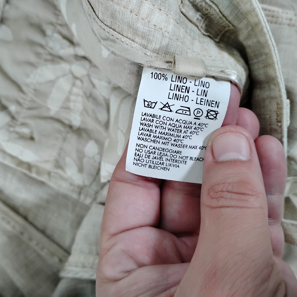 120% Lino Shorts Mens 56 (US 40) Beige Linen Beach Cargo Drawstring Designer - Picture 7 of 10